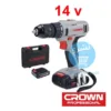 Visseuse Perceuse Sans fil 14,4v 1.5ah 2 Batteries Crown CT21055LM-1.5 BMC avec Logo Crown Original et valise sur fond Blanc