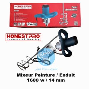 Mixeur peinture professionnel Honestpro 1600W avec hélice 14mm en action dans un seau d'enduit