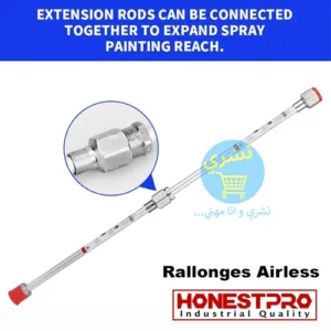 image montre le montage entre deux Rallonges Airless (Extension) des deux coté ( mal et femelle ) avec logo Honestpro et logo du site web Necheri