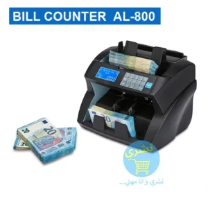Compteuse de Billets Bill Counter AL-800 en action avec des liasse d'argent sur un fond Blanc