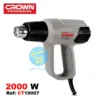 Décapeur Thermique Pistolet Air Chaud 2000 W Crown CT19007 avec référence et caractéristique ainsi que le logo officielle du fabricant Crown et le logo du site Ecommerce distributeur de produit, Necheri (نشري) sur un Fond Blanc