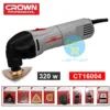 présentation du Découpeur Ponceur Multifonction 320w Crown CT16004 avec 08 accessoires dans leur emballages rouge et blanc avec référence et caractéristique ainsi que le logo officielle du fabricant Crown et le logo du site Ecommerce distributeur de produit, Necheri (نشري) sur un Fond Blanc